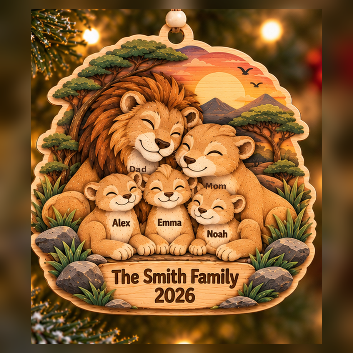 Personalized Lion Family Layered Wood Christmas Ornament, Custom Family Name Lion Ornament, Safari Animal Family Keepsake, Christmas Gift 2026 f0bbc2e0-4213-4d58-9e4a-ebaf5ff5354c-lion_family_5_members_2026_1200.png