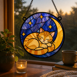 Sleeping Cat Crescent Stained Glass Suncatcher - Suncatcher Stained Glass f0fef199-7bf9-4143-9fa1-9a41cc132a5f.jpg