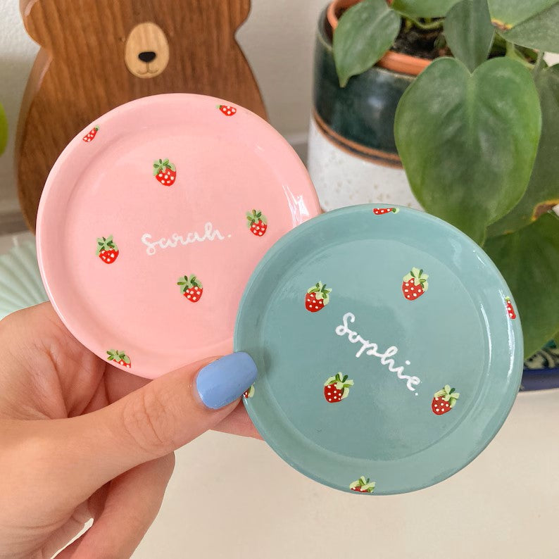 Strawberry Name Dish - Personalised Peachy Baby Pink Cute Clay Ring Trinket Dish - Jewellery Storage, Printed Bowl Small f1106969-4b95-4645-8233-cda32f07cdb9-t-tyrtrt.jpg