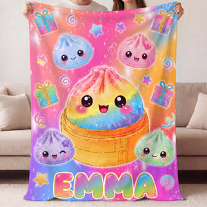 Personalized Kawaii Blanket for Kids, Custom Name Flannel Throw, Rainbow Dumpling Bao, Fidget Toy Sensory Blanket, Birthday Gift for Girls f1497fde-ce75-4a96-bffe-ebb6313f1f2c-1.jpg