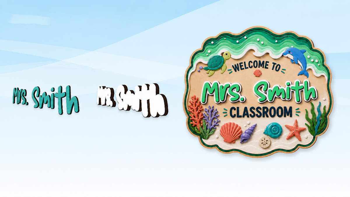 Personalized Ocean Teacher 3 Layers Wooden Sign, Sea Turtle Classroom Door Hanger, Teacher Appreciation Gifts, Back to School Decor, New Teacher Gift