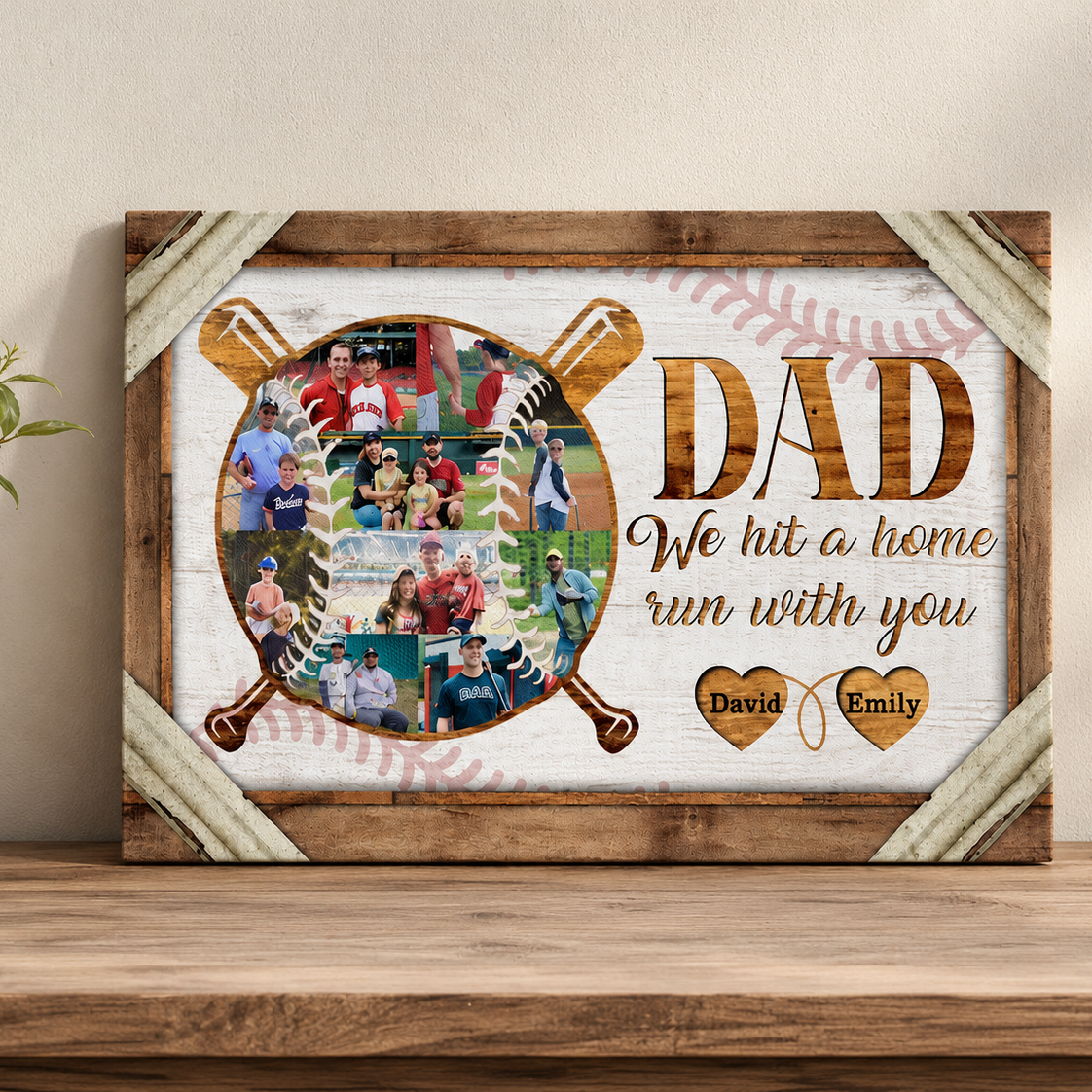 Personalized Dad Baseball Photo Collage Canvas, We Hit a Home Run With You Custom Kids Names, Father's Day Gift for Baseball Dad