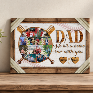 Personalized Dad Baseball Photo Collage Canvas, We Hit a Home Run With You Custom Kids Names, Father's Day Gift for Baseball Dad