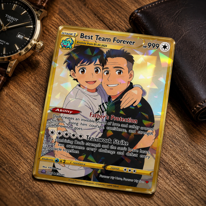 Custom Father Son Card, Personalized Dad and Son Portrait, Trading Card Gift for Father s Day, Family Keepsake