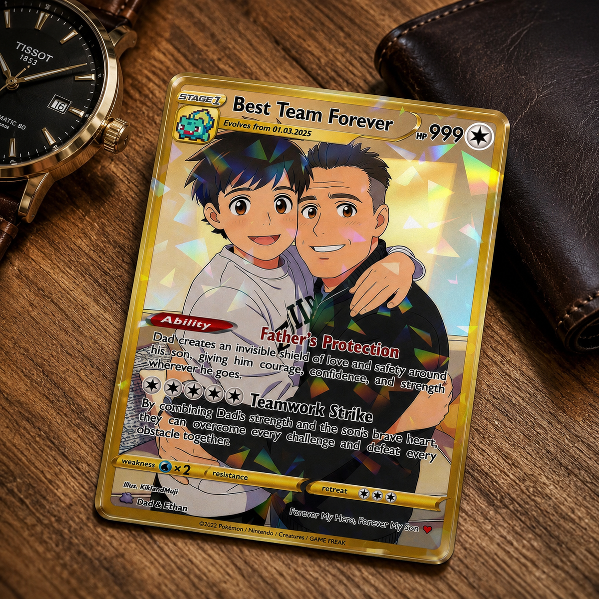 Custom Father Son Card, Personalized Dad and Son Portrait, Trading Card Gift for Father s Day, Family Keepsake