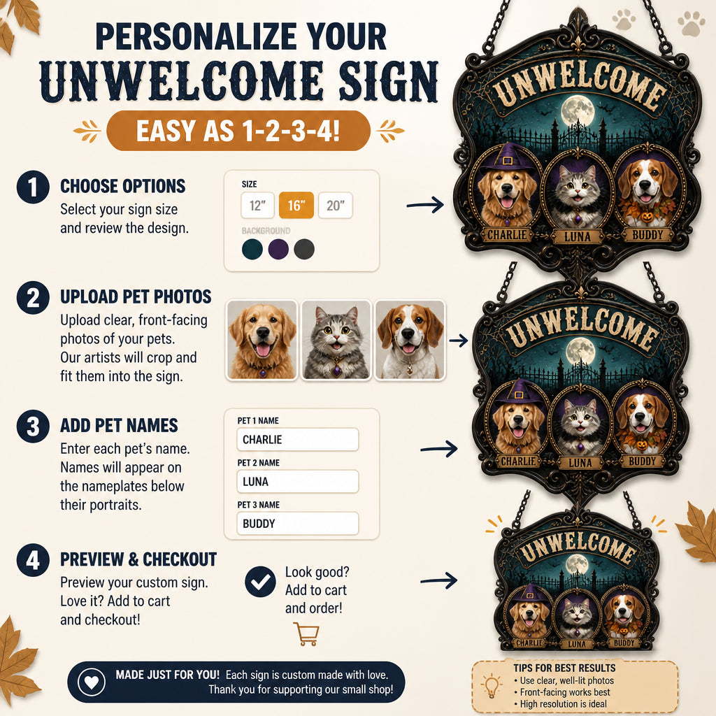 Halloween UNWELCOME Haunted Pets – Custom Photo UV Metal Sign - Personalized Cut Metal Sign UV Printed f1c29770-b9af-44f6-ba49-57e07fc70830.jpg
