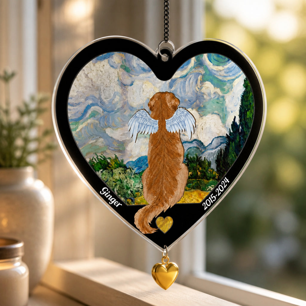 Heart Pet Memorial Suncatcher – Dog with Angel Wings, Name & Years - Personalized 1 Layered Suncatcher with Charm f1ca4be2-f629-4b56-81e9-160297305d38.jpg