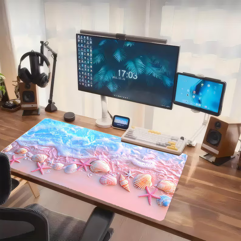 Pink Beach Desk Mat, Seashell Ocean Wave Keyboard Pad, Coastal Gaming Mouse Pad, Gift For Family f1e20753-7bb4-406b-9b96-3f3cc42e586e-j2.png