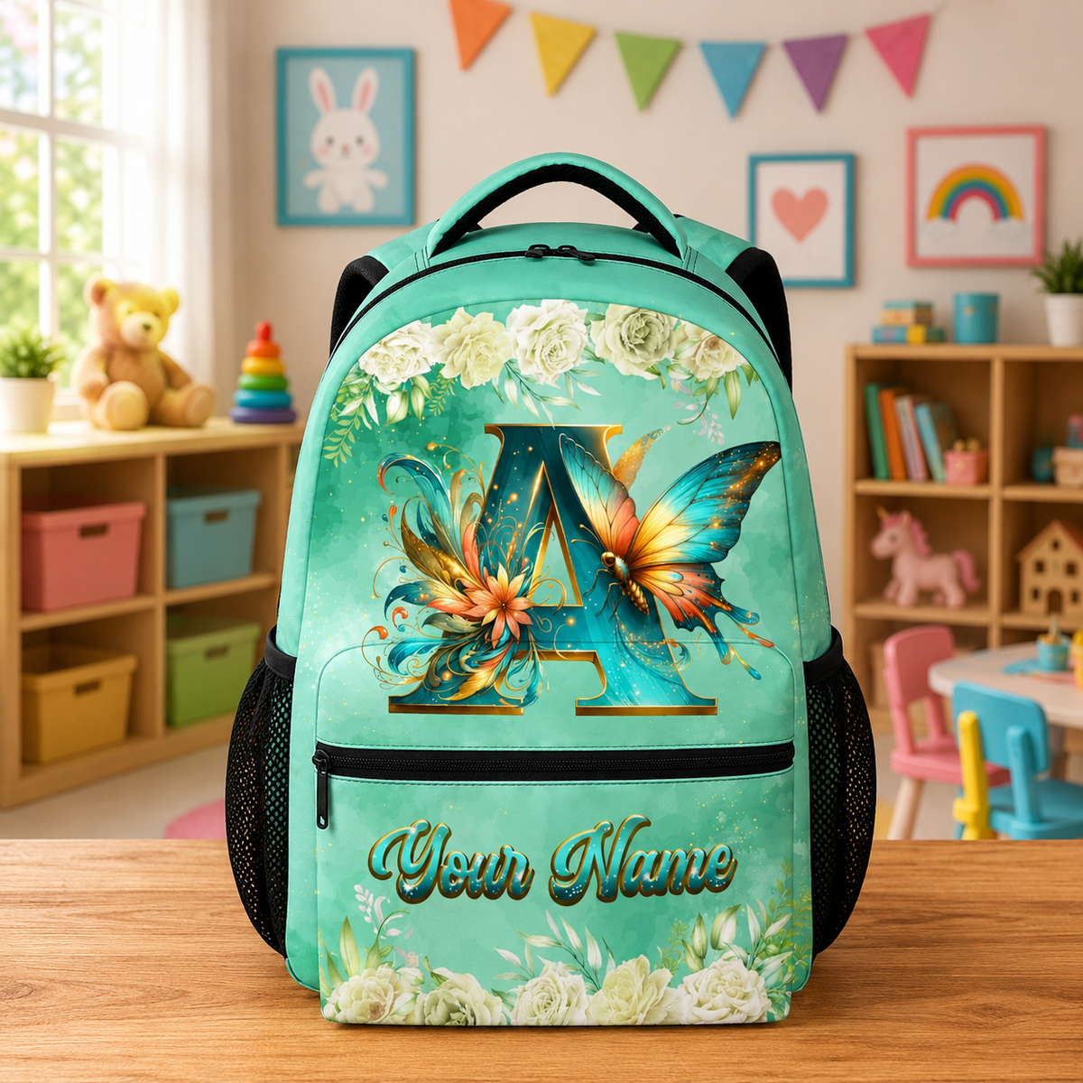 Girls Backpack - Personalized Butterfly Backpacks with Name/Initials for Kids Toddlers - Custom Bookbag Gifts for Daughter/Child - Lightweight School Bag for Kindergarten/Preschool/Elementary