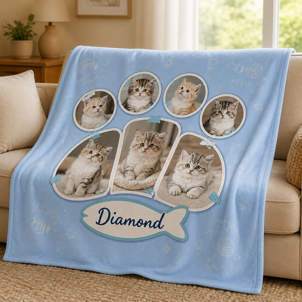 Custom Cat Photo Collage Paw-Print Blanket with Pet Name - Personalized Blanket f2152f95-c246-4a69-a2f0-791e15dc1cd9.jpg