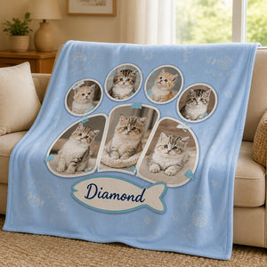 Custom Cat Photo Collage Paw-Print Blanket with Pet Name - Personalized Blanket f2152f95-c246-4a69-a2f0-791e15dc1cd9.jpg