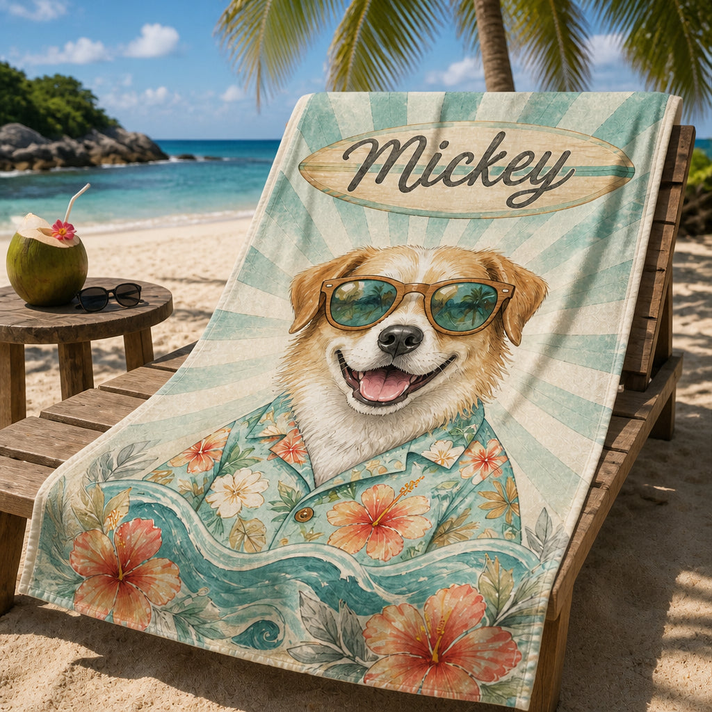 Custom Pet Name Beach Towel – Cool Sunglasses Remix - Personalized Beach Towel f21983b7-e934-4473-a8d9-59e51e4ccf7f.jpg