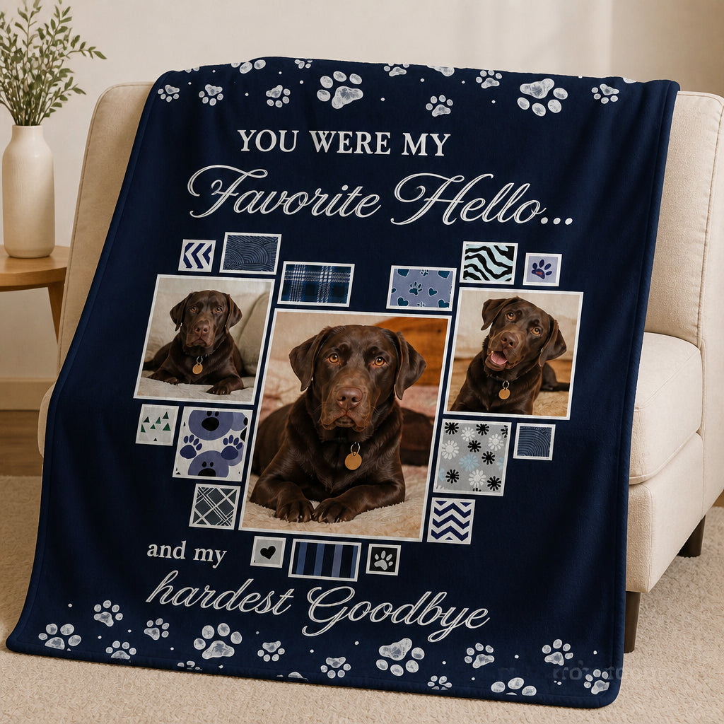 Pet Memorial Photo Blanket - "Favorite Hello, Hardest Goodbye" (3 Photos) - Personalized Blanket f21c1eb9-04fa-45f3-9d58-2741c519de63.jpg