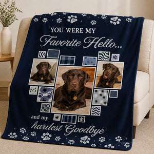 Pet Memorial Photo Blanket - "Favorite Hello, Hardest Goodbye" (3 Photos) - Personalized Blanket f21c1eb9-04fa-45f3-9d58-2741c519de63.jpg