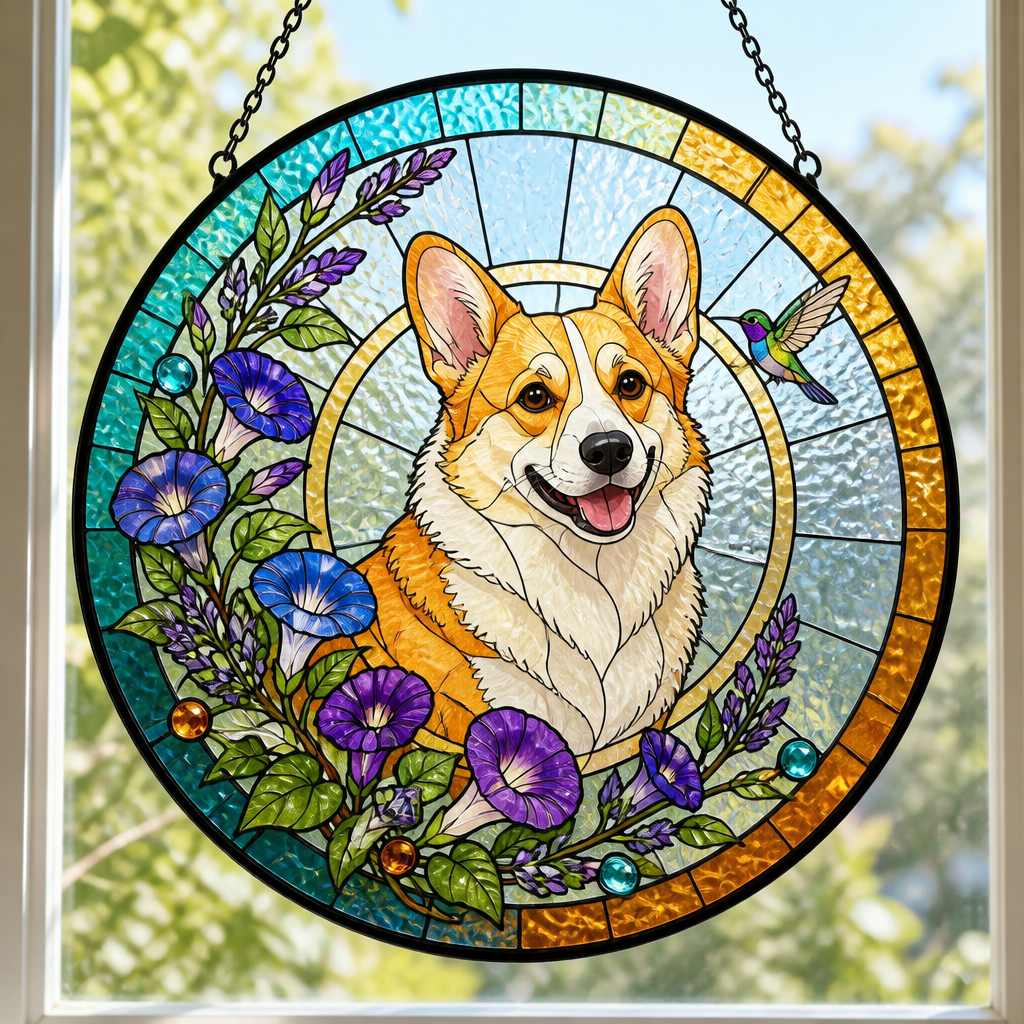 Custom Stained‑Glass Pet Suncatcher – Floral Wreath Edition - Personalized Suncatcher Stained Glass f23c07c9-b887-46f0-80fd-551ab99457b0.png