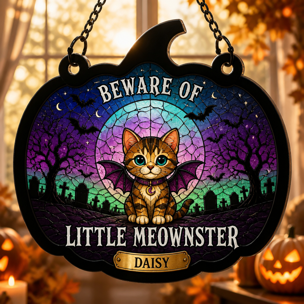 Beware of Little Meownster – Halloween Cat Suncatcher (Name) - Personalized Suncatcher Stained Glass f2437ee8-18b7-43ee-8e08-c2b3bdbb8dbe.png