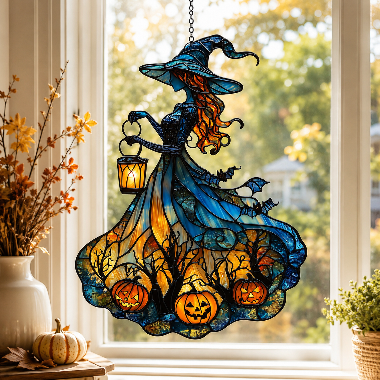 Halloween Witch Stained Acrylic Suncatcher, Glowing Pumpkin Lantern Window Hanging, Gothic Fall Decor, Spooky Witch Gift for Her f24661b3-a863-4abb-abeb-d90e280a50b4-banner-1.png