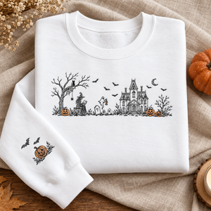 Embroidered Haunted Manor Halloween Sweatshirt: Choose Gildan or Pigment Dyed Vintage Line Art Crewneck, Retro Halloween Scene f259504a-b97b-444d-9ddd-30cde1ec95e4-d995ea73-a6fc-4ba8-b6aa-5a5ceb9e3143.png