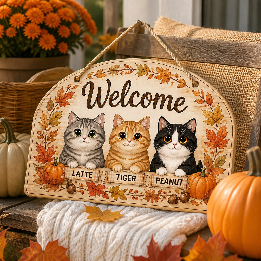 Autumn Cats Welcome Door Sign – 3 Pet Names - Personalized Wood Sign f260c9db-0a27-423d-bc02-24baf1af1cac.jpg