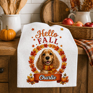 Hello Fall Dog Name Kitchen Towel - Personalized Kitchen Towel f283d56a-e412-4002-ac2d-e6c4722bc9e7.jpg