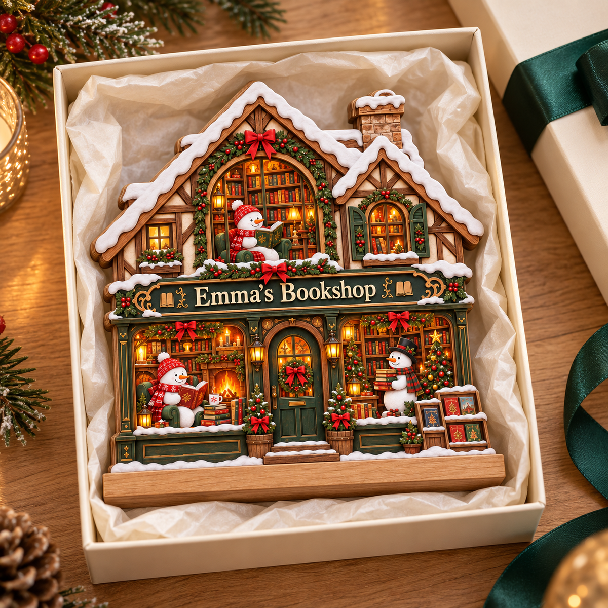 Snowman Bookshop Wooden Block, Personalized Winter Bookstore Christmas Decor, Book Lover Shelf Sign, Reading Lover Gift, Bookish Christmas Gift f2d2aa10-cebc-4924-9ac2-63bffb0a9e9f-Snowy-Bookshop-Plaque-in-a-Gift-Box-4.png