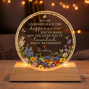 Retirement Wave Night Light Personalized Floral Retirement Window Decor, Colleague Retirement Keepsake, Retired Coworker