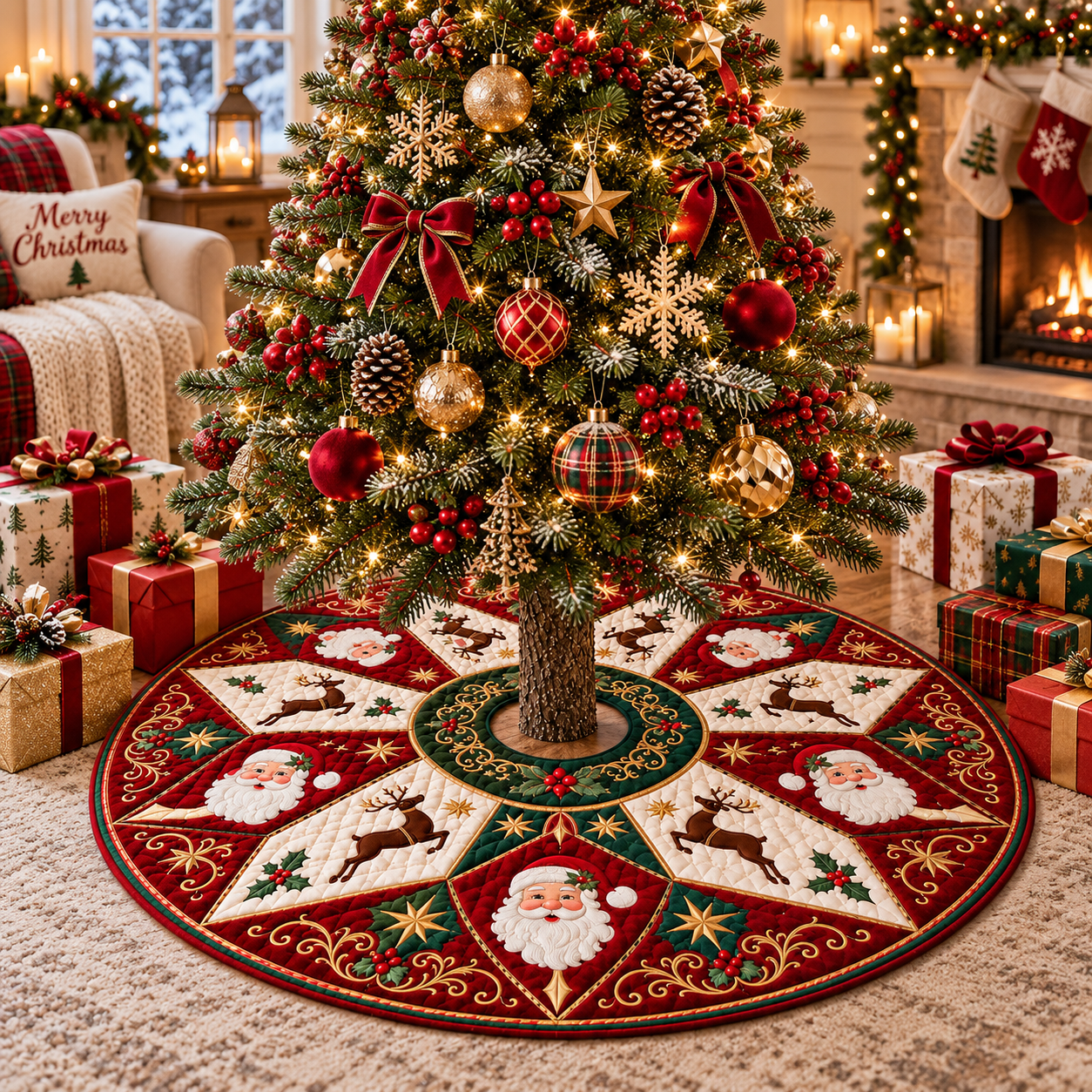 Quilted Christmas Tree Skirt, Santa Reindeer Holiday Decor f3239e5a-4d0a-4ae1-8757-a52db856c603-1b5fa540-bfc2-418f-80e0-5dc2767c8132.png