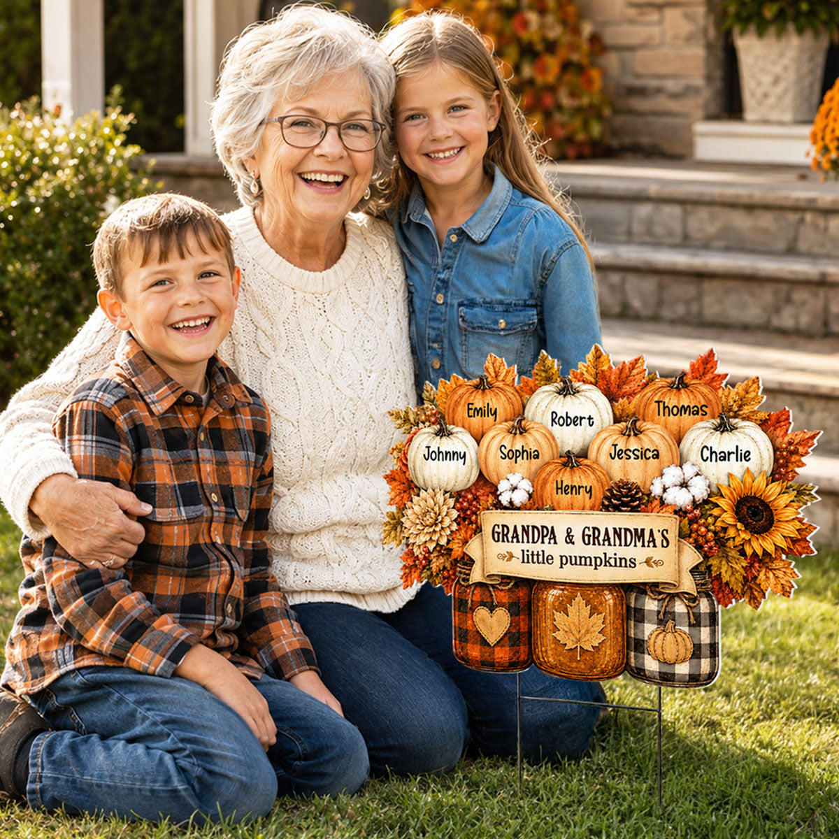 Cozy Warm Fall Season Mason Jars Pumpkins - Personalized Yard Sign - Fall Decor For Grandparents f332b7ba-b20f-41fc-8a46-43b2435cd157-4.jpg