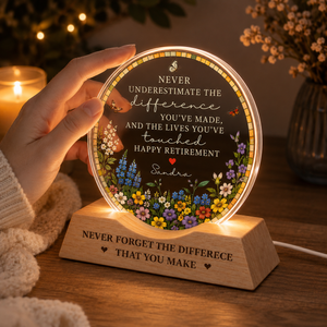 Retirement Wave Night Light Personalized Floral Retirement Window Decor, Colleague Retirement Keepsake, Retired Coworker