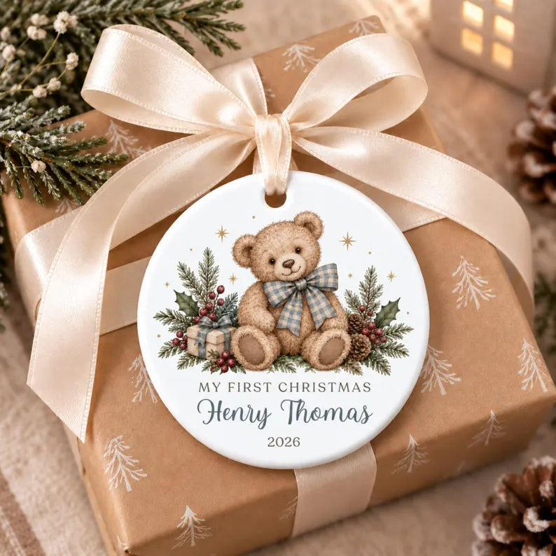Personalized Baby's First Christmas Ornament, Teddy Bear with Blue Gingham Bow, Custom Name Ceramic Keepsake, Baby Boy Christmas 2026 f346d835-f490-489d-90c0-490ad8573e8b-fgjyg-3-.webp
