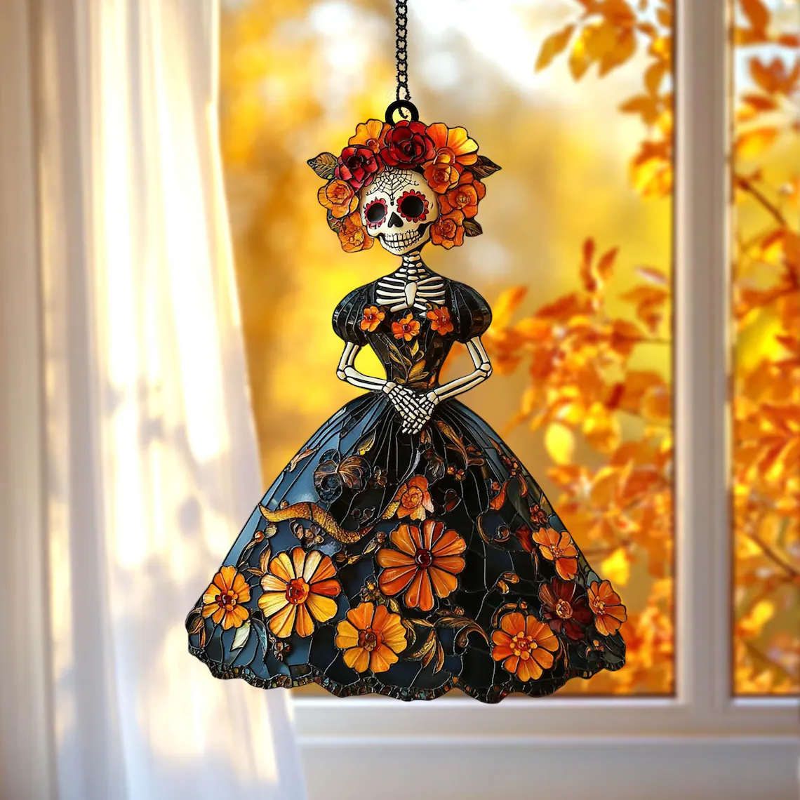 Day Of The Dead Suncatcher, Floral Skeleton Acrylic Window Hanging f3647738-e3cb-4e13-8dad-9870e49e93a8-4_converted.png