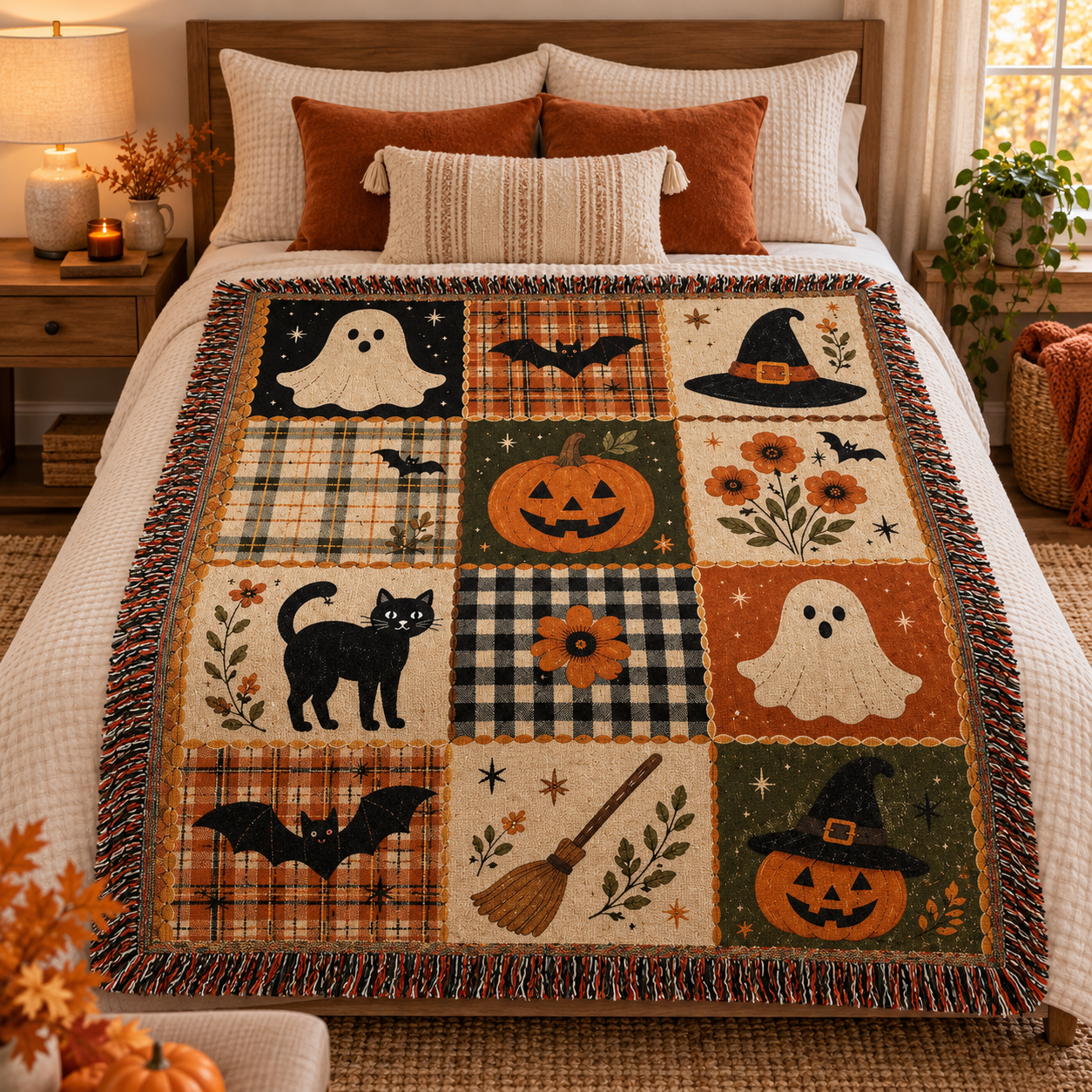 Halloween Patchwork Woven Blanket, Ghost Pumpkin Black Cat Throw, Vintage Spooky Blanket, Fall Cottagecore Home Decor f379a691-91b0-4ca3-8035-a41f4d856587-e403c179-b20a-4d16-b0f1-2d09547c079d.png