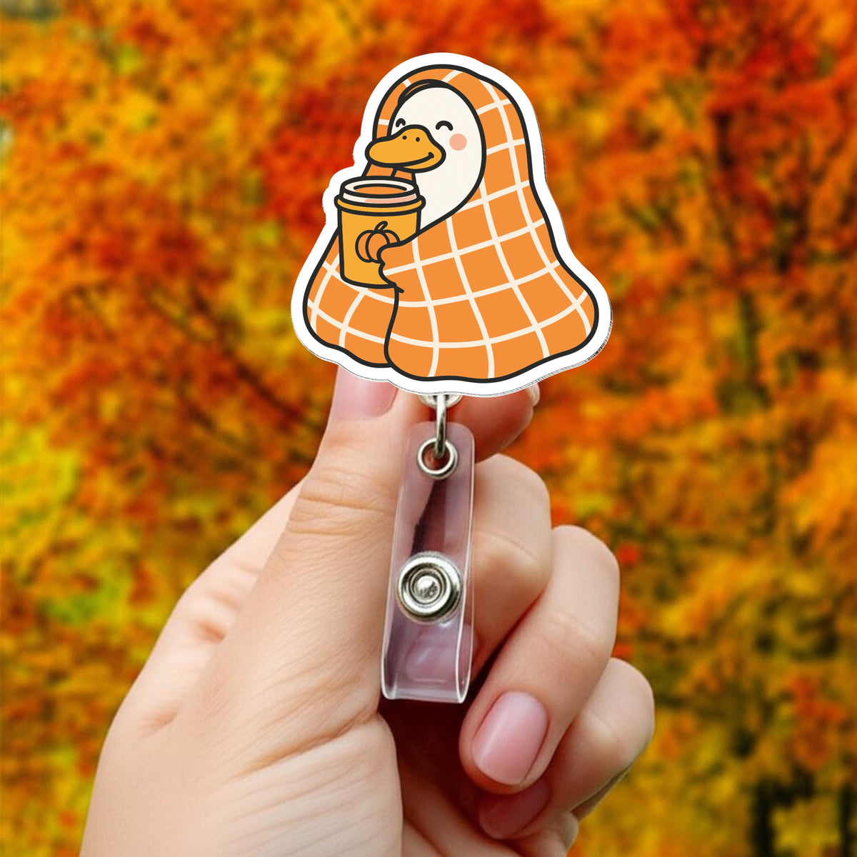 Cozy Goose Pumpkin Spice Badge Reel, Autumn Goose ID Holder for Nurses & Teachers, Fall Coffee Badge Clip, Cute Work Gift Idea. f3a0f74a-49f8-4b04-99b6-eb87d8c03f46-1.jpg