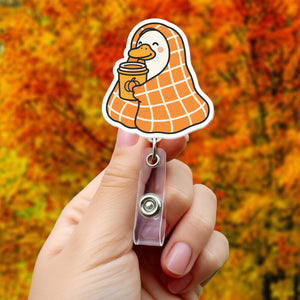 Cozy Goose Pumpkin Spice Badge Reel, Autumn Goose ID Holder for Nurses & Teachers, Fall Coffee Badge Clip, Cute Work Gift Idea. f3a0f74a-49f8-4b04-99b6-eb87d8c03f46-1.jpg
