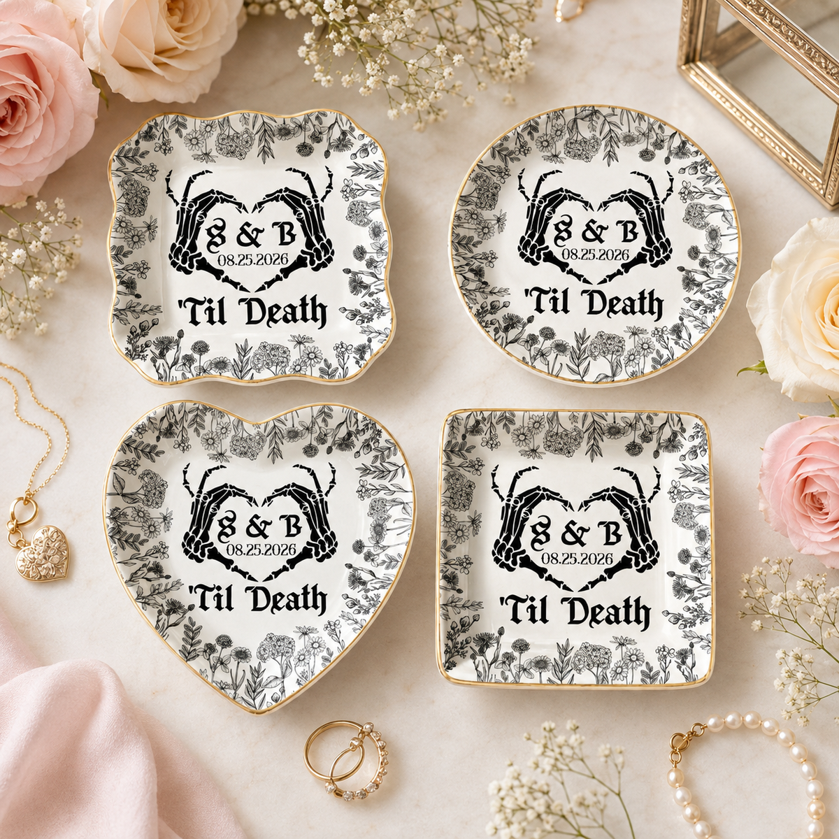 Personalized Gothic Wedding Ring Dish: Till Death Couple Ring Tray, Halloween Engagement Gift, Gothic Jewelry Dish, Bride To Be Gift f408f8ef-7017-422c-a414-8952cdf6d31f-banner-2.png