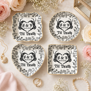 Personalized Gothic Wedding Ring Dish: Till Death Couple Ring Tray, Halloween Engagement Gift, Gothic Jewelry Dish, Bride To Be Gift f408f8ef-7017-422c-a414-8952cdf6d31f-banner-2.png