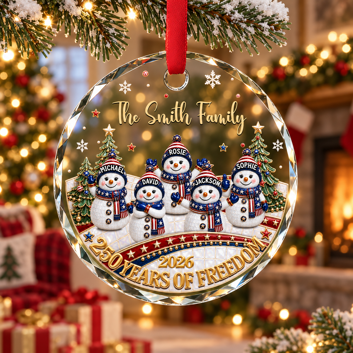 Personalized Family Christmas Glass Ornament, Custom Name Snowman Family Keepsake, 250 Years of Freedom Patriotic Ornament 2026, Christmas Gift for Family f417968d-f14d-46ac-bba0-7818caeaa912-banner-1.png