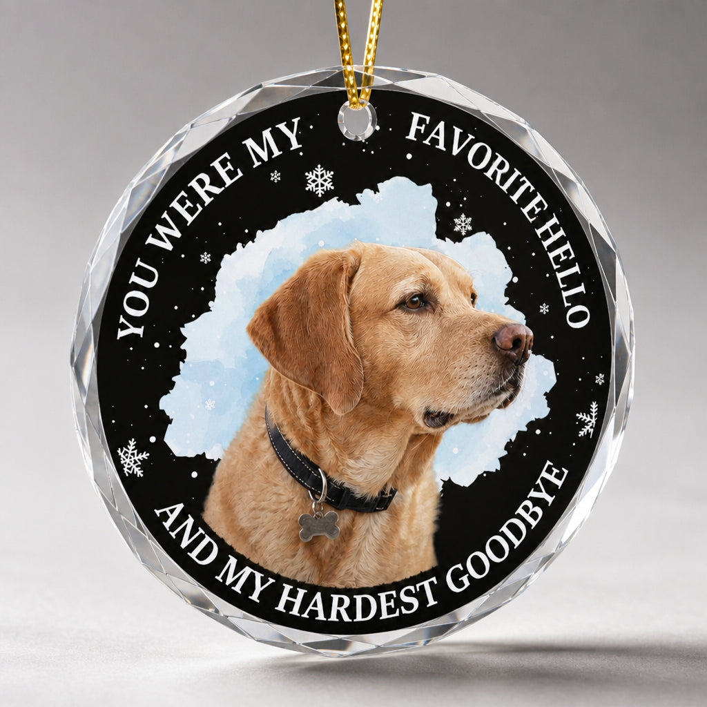 Pet Memorial Crystal Ornament – Favorite Hello, Hardest Goodbye - Personalized Crystal Ornament f454e3d1-d920-4a10-8710-86f6a9c05897.jpg