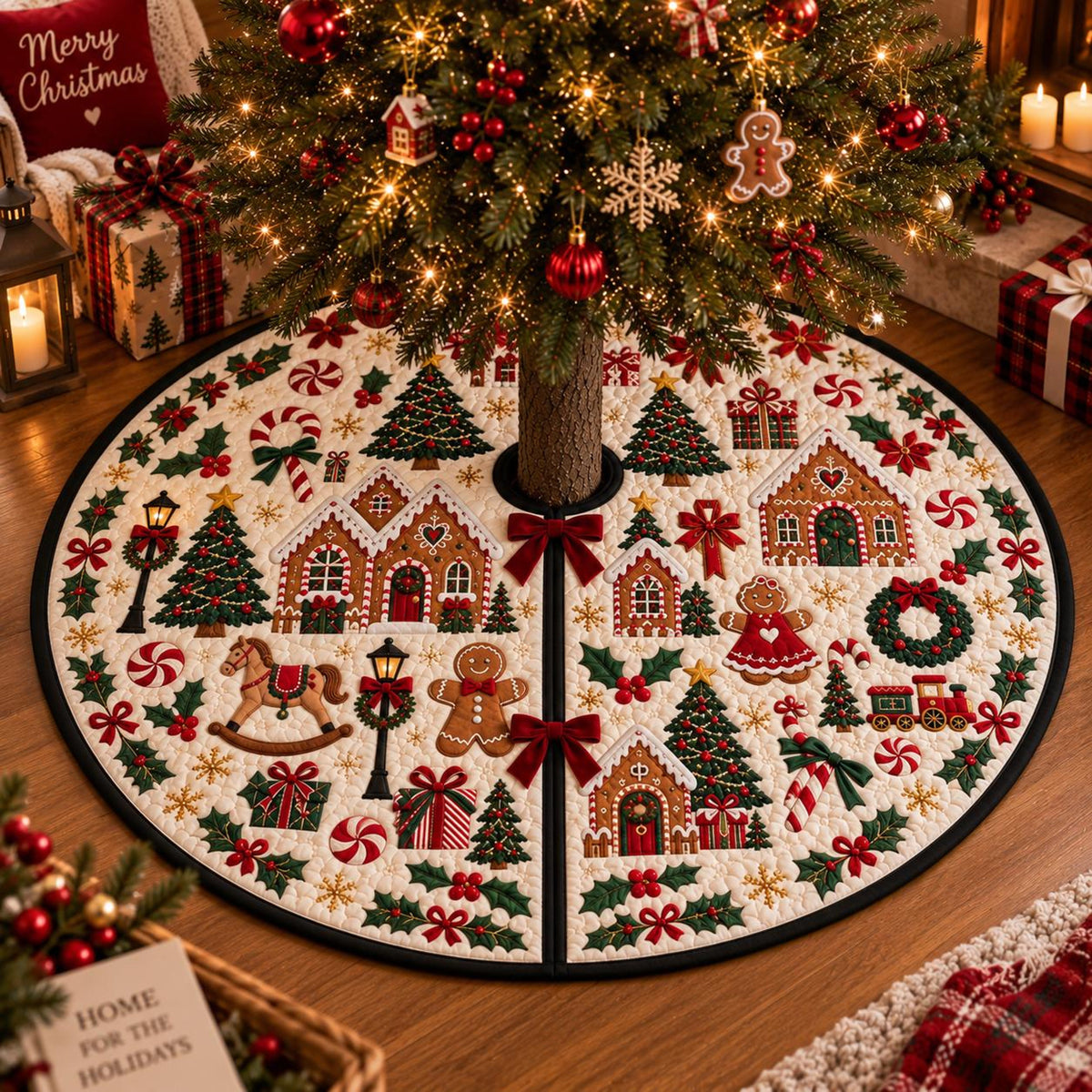 Vintage Nutcracker Quilted Christmas Tree Skirt, Gingerbread Village Mat f461b38a-2a71-49ad-bd4e-73cc6af369d5-4.jpg