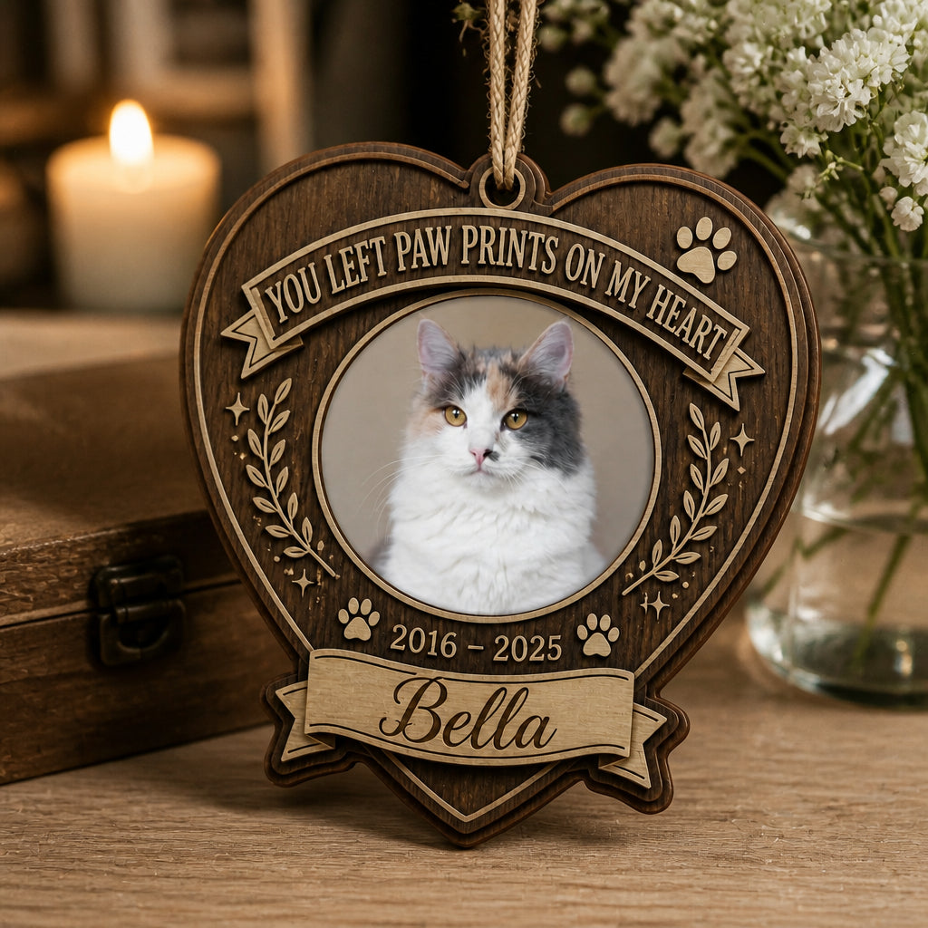 Pet Memorial Photo Ornament – You Left Paw Prints On My Heart (Photo, Name & Years) - Personalized 3-Layered Wood Ornament f46c84da-7c49-4967-8cc0-3f0b9a50d92f.jpg