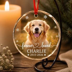 Pet Memorial Crystal Ornament – Forever Loved (Photo, Name & Years) - Personalized Crystal Ornament f46ee387-b663-4692-90dd-07d4e32e101c.jpg