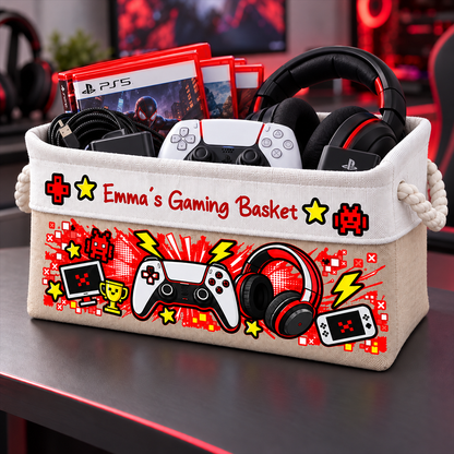 Gaming Basket For Son, Daughter Custom With Name - Personalized Storage Basket f4947589-c954-4a8c-bce0-4aea4be3d014-5.png