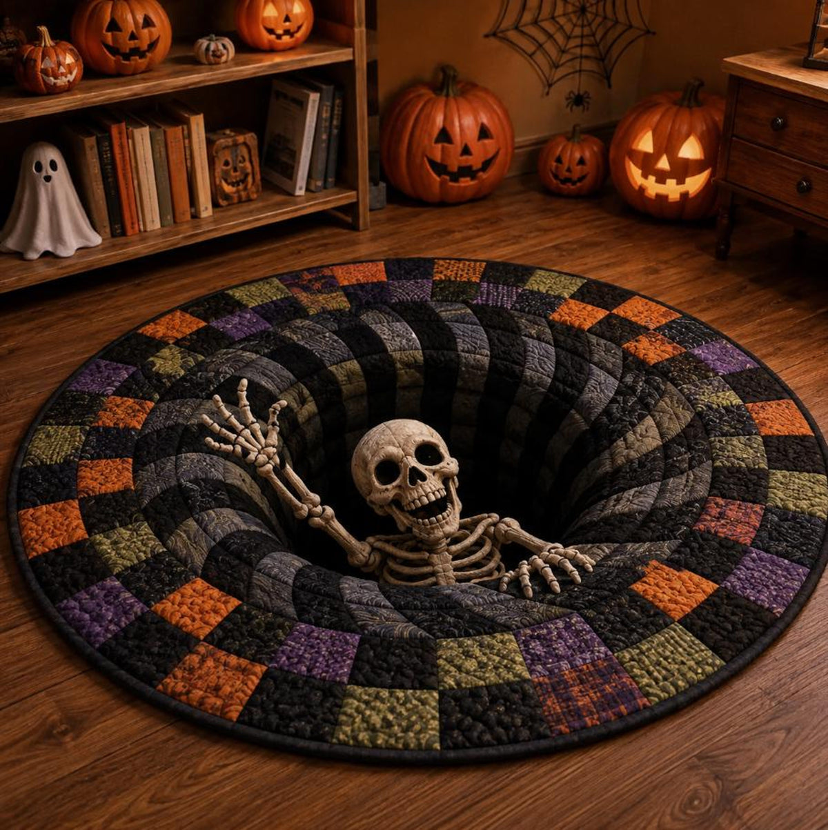 3D Illusion Halloween Round Rug, Haunted House Vortex Floor Mat, Pumpkin Gothic Area Rug, Spooky Halloween Home Decor f4997193-9c77-4284-9dc3-25dd310ce7d8-5.jpg
