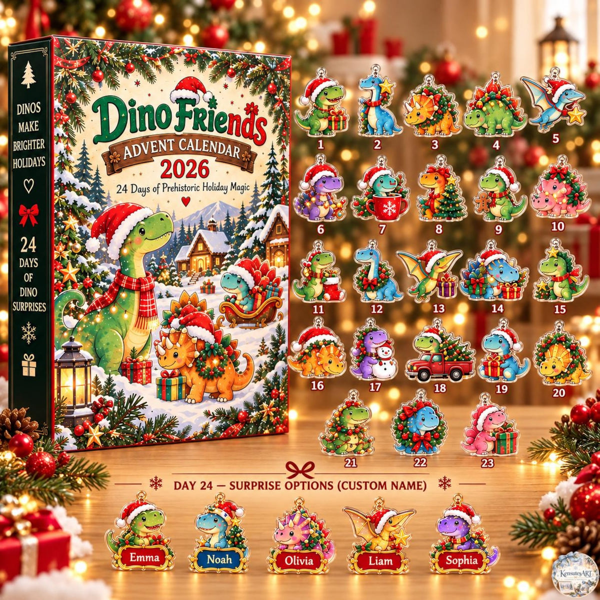 Dino Friends Advent Calendar 2026 | 24 Day Prehistoric Christmas Countdown with Custom 2D Ornament f4c27d50-b683-4917-b427-25537359c888-il_1588xN.8595283450_9yb6.jpg