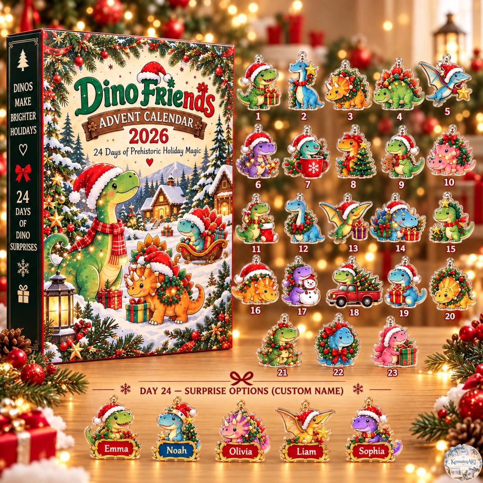 Dino Friends Advent Calendar 2026 | 24 Day Prehistoric Christmas Countdown with Custom 2D Ornament f4c27d50-b683-4917-b427-25537359c888-il_1588xN.8595283450_9yb6.jpg