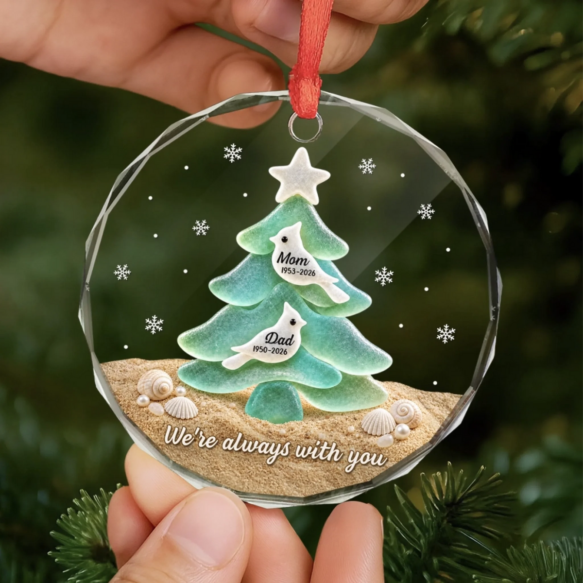 Custom Sea Glass Circle Glass Ornament - Personalized Christmas Memorial Sympathy Gifts For Loss Of Mom, Dad - You Left Love Behind f4cddacc-a417-4ad6-b4cc-1f7217709832-banner-5.png