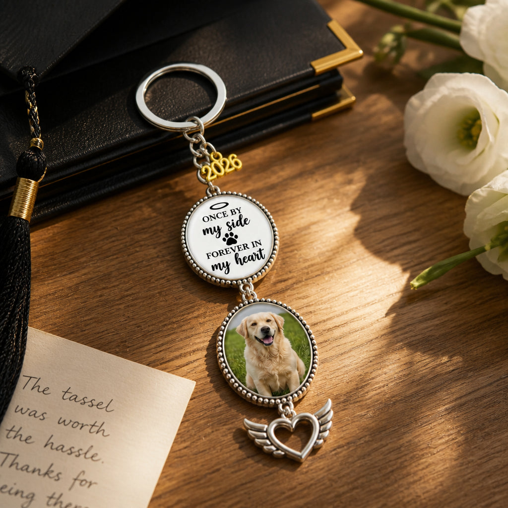 Pet Memorial Graduation Photo Charm Keychain — Once By My Side - Personalized Photo Charm Keychain f4cf0440-07db-4062-9320-77fbb0921fb8.jpg