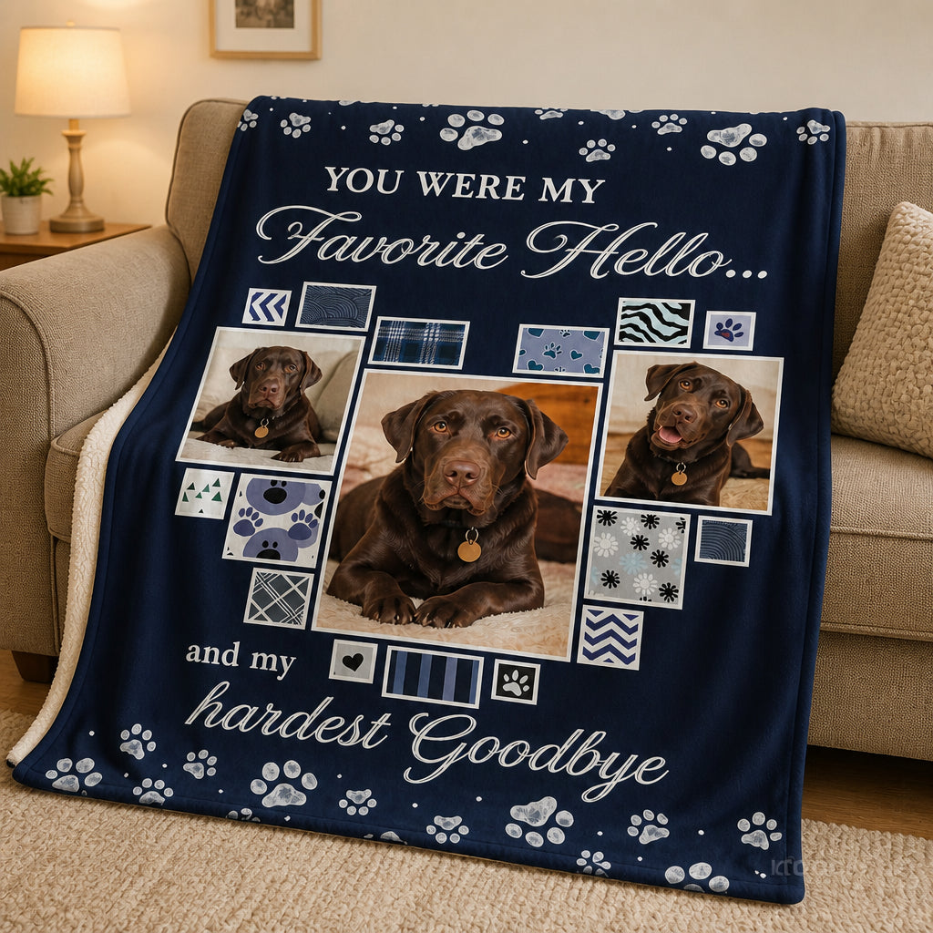 Pet Memorial Photo Blanket - "Favorite Hello, Hardest Goodbye" (3 Photos) - Personalized Blanket f4efe222-8122-4bee-896f-466e18f37945.jpg