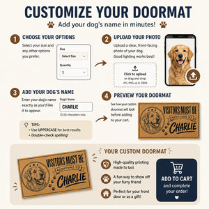Visitors Must Be Approved By [Pet Name] – Custom Pet Portrait Doormat - Personalized Doormat f4f966e6-24f3-4c0a-8b4a-91866105a8f5.jpg