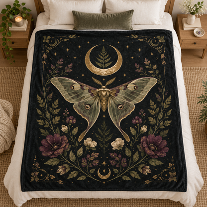 Celestial Luna Moth Blanket, Gothic Botanical Throw, Moon and Stars Bedding Decor, Witchy Bedroom Gift, Dark Floral Home, Luna Moth Blanket f530912e-4679-49f3-8318-01fe24f5a944-ghtr-5-.png